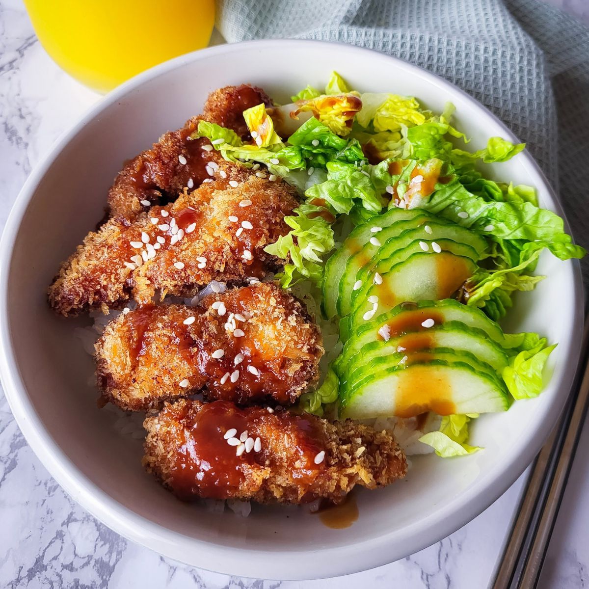 Crispy Chicken Katsu Bowl - Drizzling Flavor